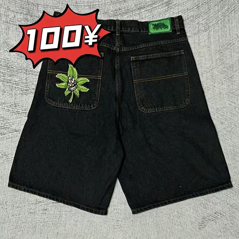 Poser Leaf Embroidered Denim Shorts