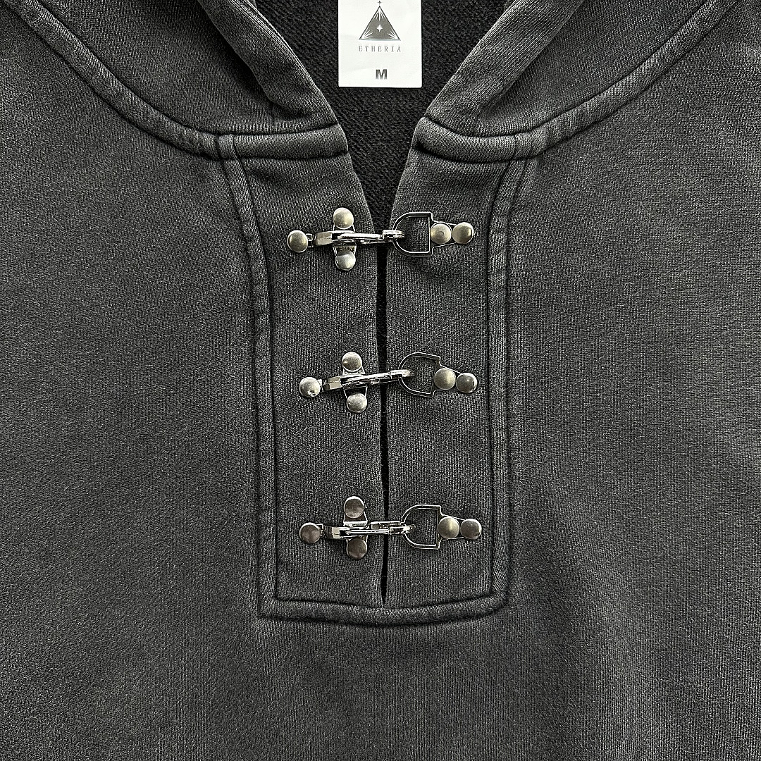 Unbranded 520GSM "Washed Black" Boxy Hoodie (With Lobster Clasp Detail) - Image 8