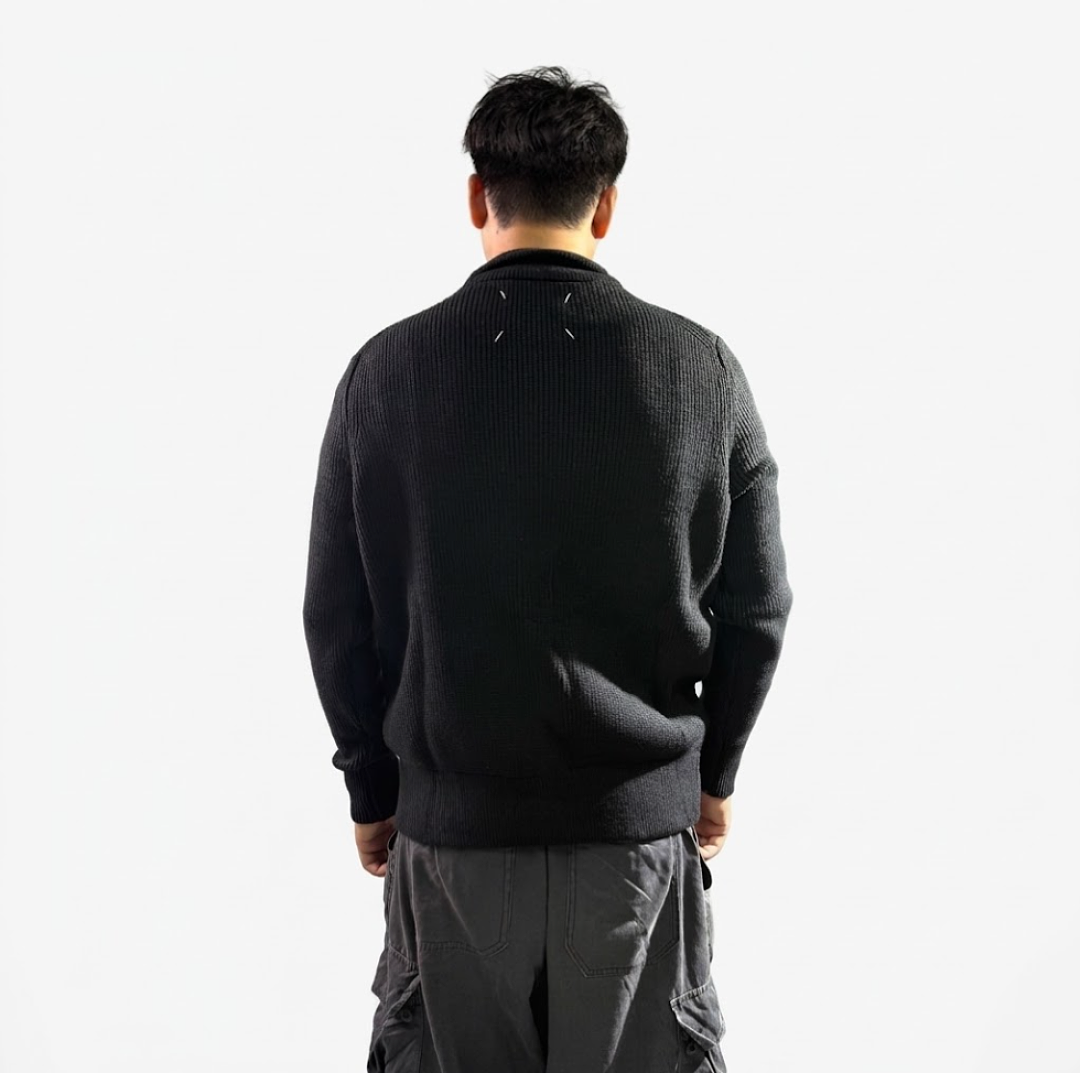 Maison Margiela Martin Margiela Black Wool Trucker Zip Sweater - Image 4