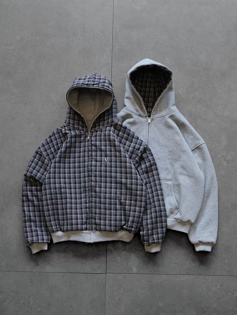 VRROCK VRK Reversible Plaid Zip-Hoodie V2 (Dark Grey/Charcoal) - Image 7