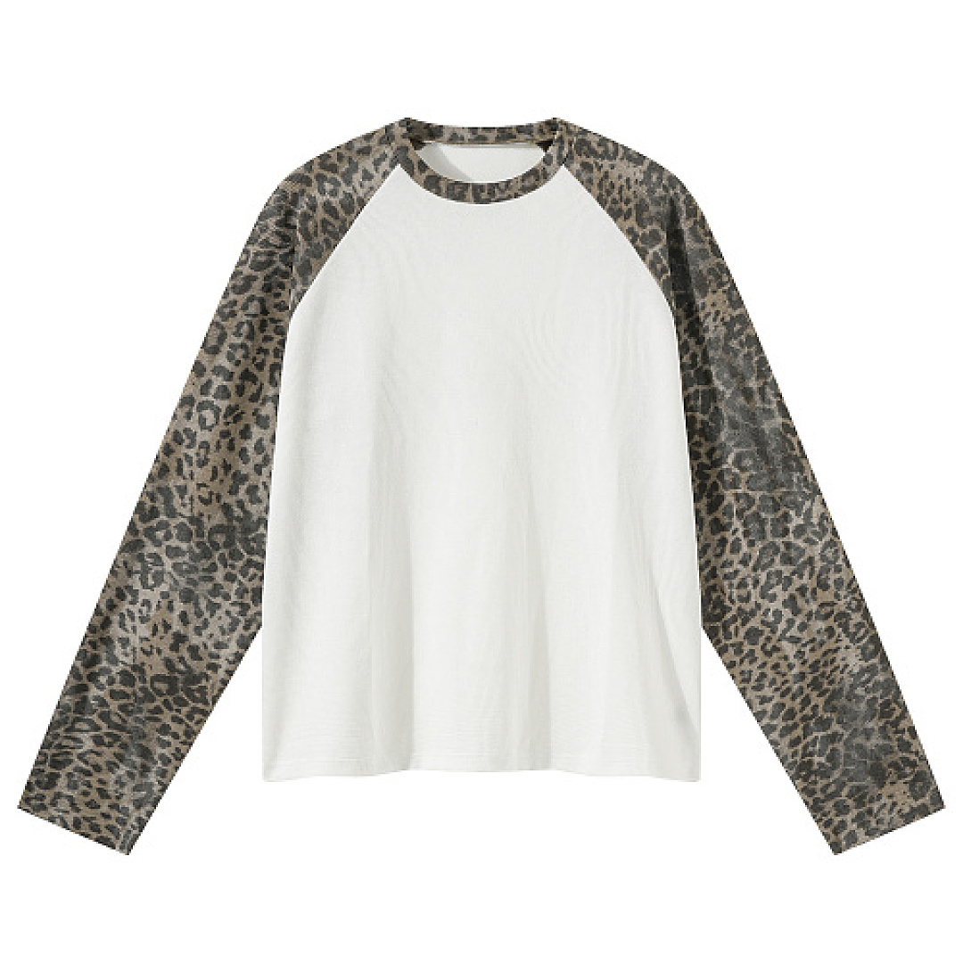 Unbranded 205GSM Brown Leopard Print Long-Sleeve Slim-Fit Cropped Top