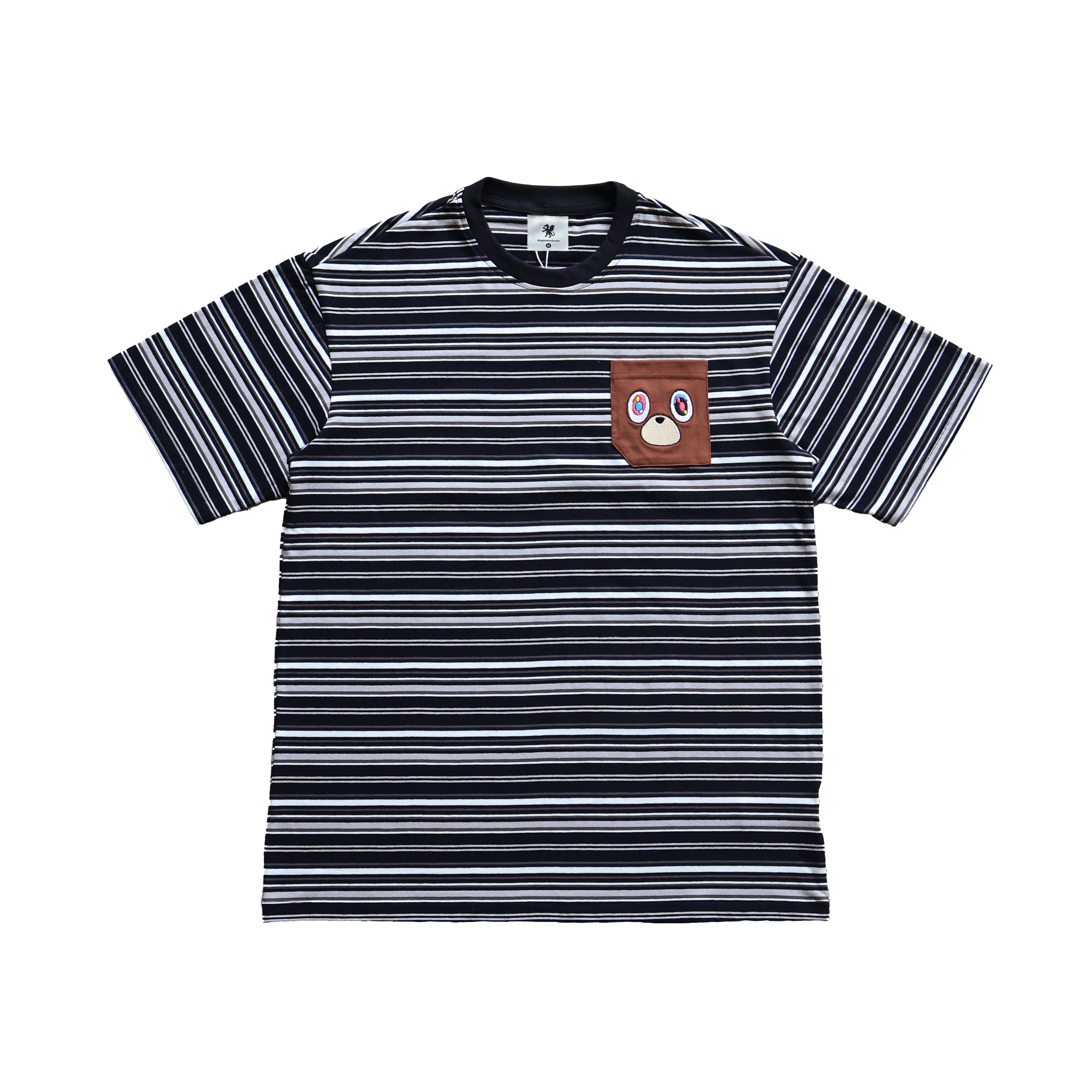 Unbranded Embroidered Bear Pocket Stripe Tee (Black) - Image 9