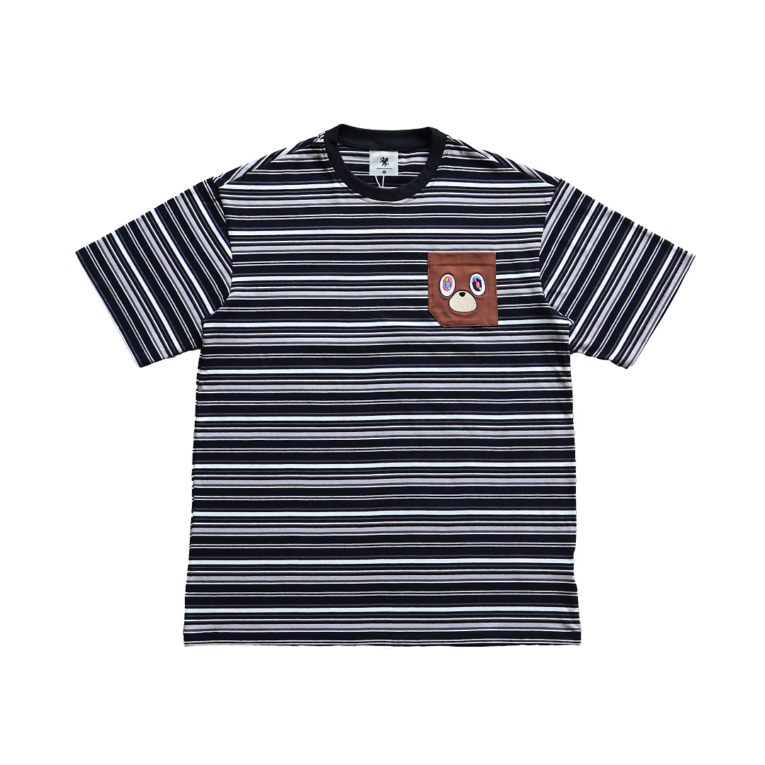 Unbranded Embroidered Bear Pocket Stripe Tee (Black)