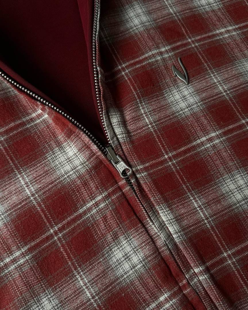VRROCK VRK Reversible Plaid Zip-Hoodie V2 (Wine/Red) - Image 5