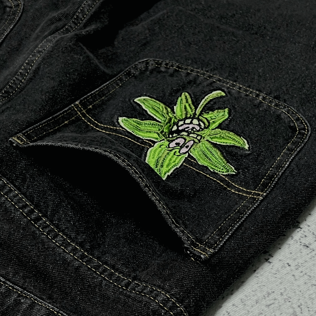 Poser Leaf Embroidered Denim Shorts - Image 12