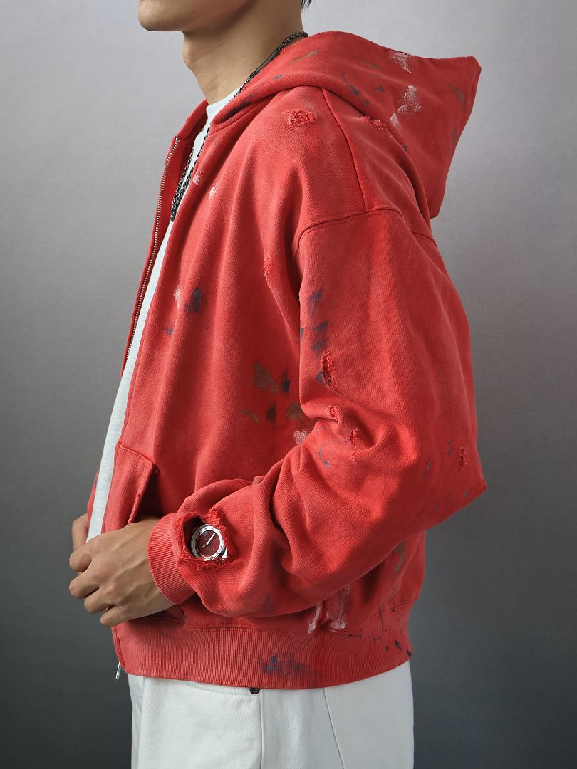 SOLVA "Atelier Destroy" Hand-Drawing Washed Zip Hoodie - Image 8