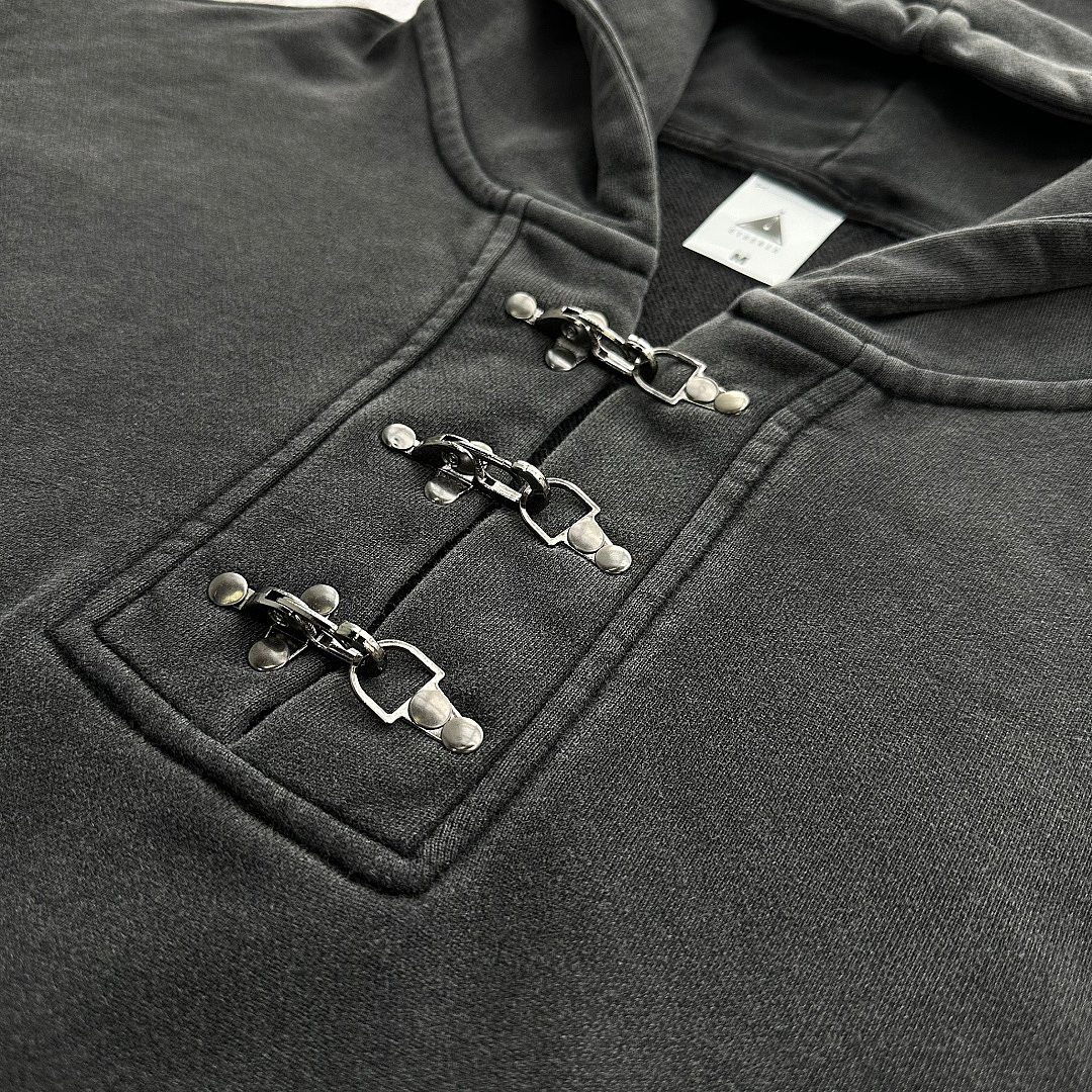 Unbranded 520GSM "Washed Black" Boxy Hoodie (With Lobster Clasp Detail) - Image 7