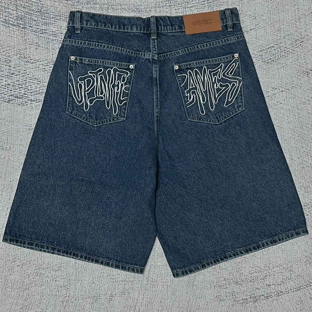 Up In Flames Denim Shorts (Blue) - Image 4