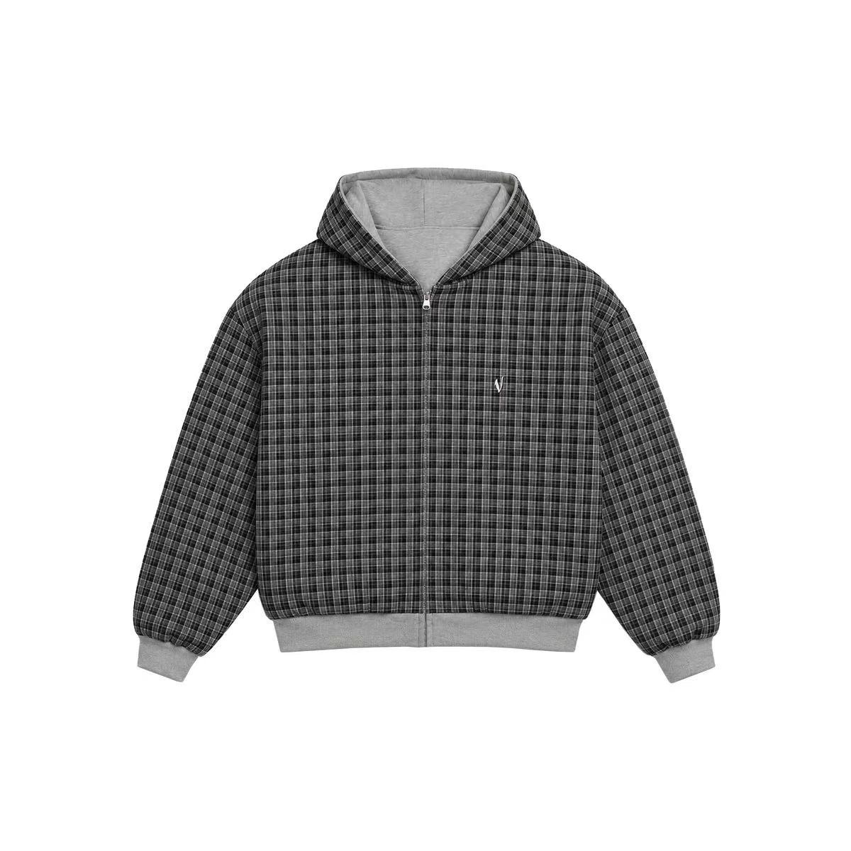 VRROCK VRK Reversible Plaid Zip-Hoodie V2 (Dark Grey/Charcoal) - Image 8