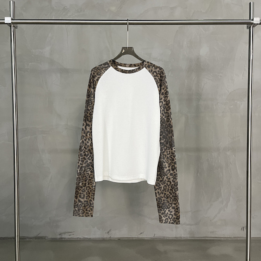 Unbranded 205GSM Brown Leopard Print Long-Sleeve Slim-Fit Cropped Top - Image 7
