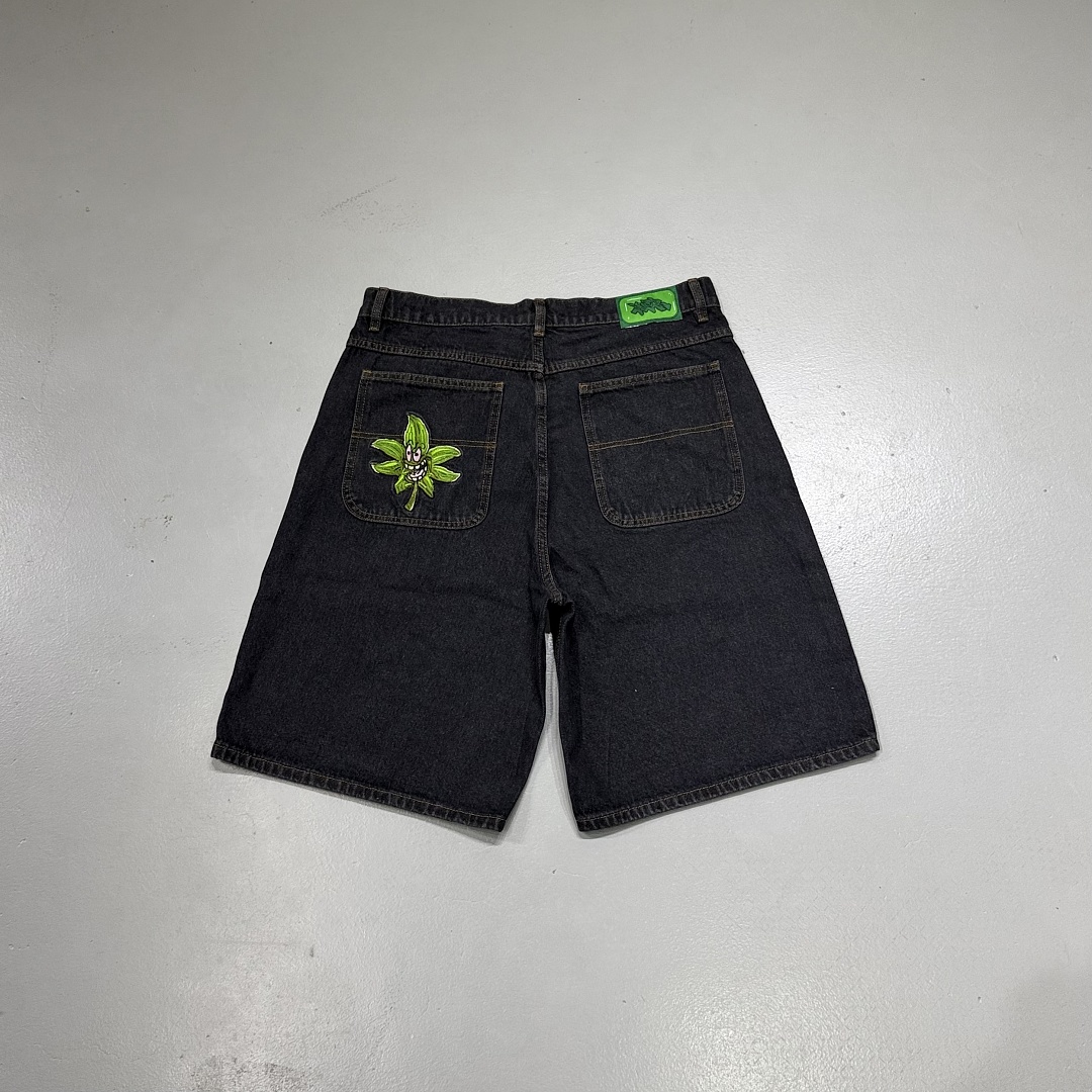 Poser Leaf Embroidered Denim Shorts - Image 8