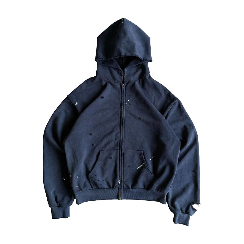 SOLVA "Atelier Destroy" Hand-Drawing Washed Zip Hoodie (Navy)