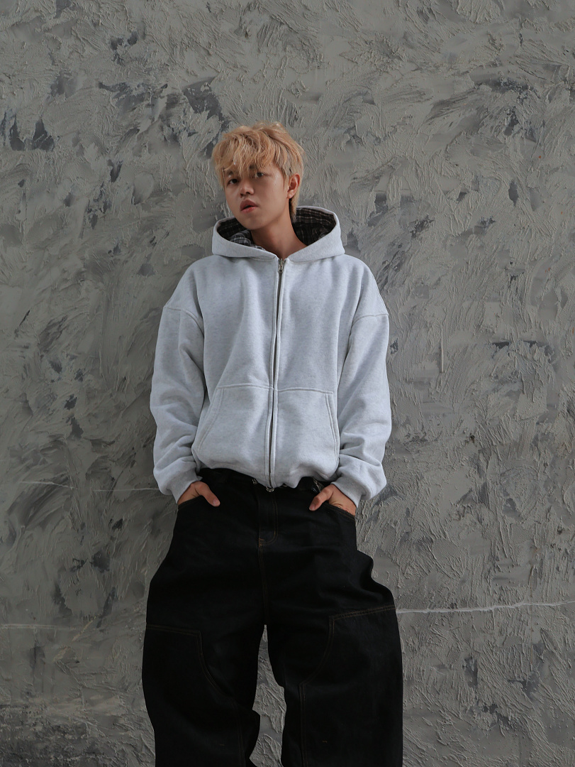 VRK Reversible Plaid Zip-Hoodie V2 (Light Grey/Slate Grey) - Image 4