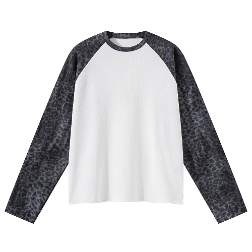 Unbranded 205GSM Grey Leopard Print Long-Sleeve Slim-Fit Cropped Top - Image 13