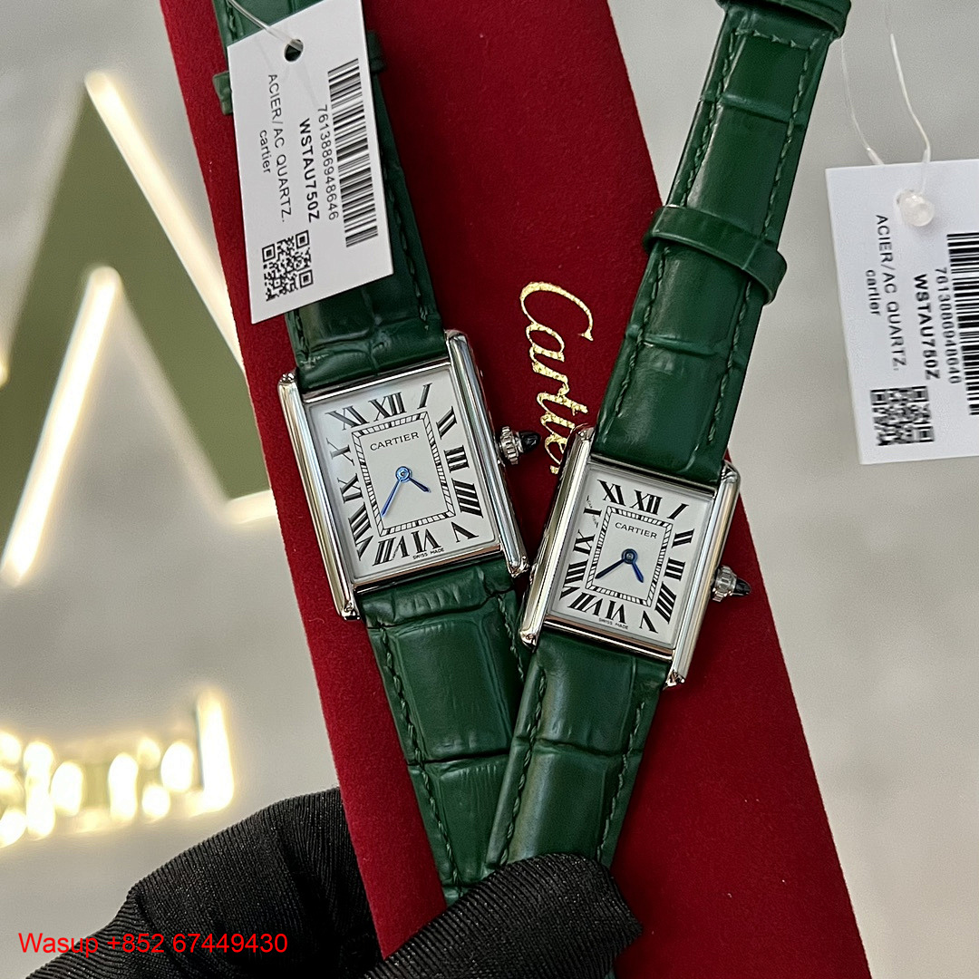 Other Cartier Tank Must Silver Case Green Leather Band
