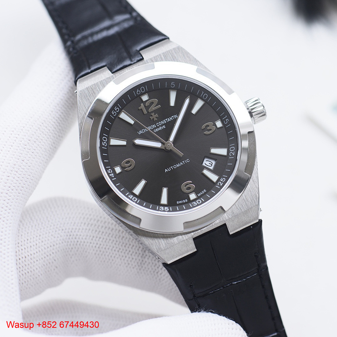 On Running Vacheron Constantin Overseas 47040 Stainless Steel Black Dial Leather Band