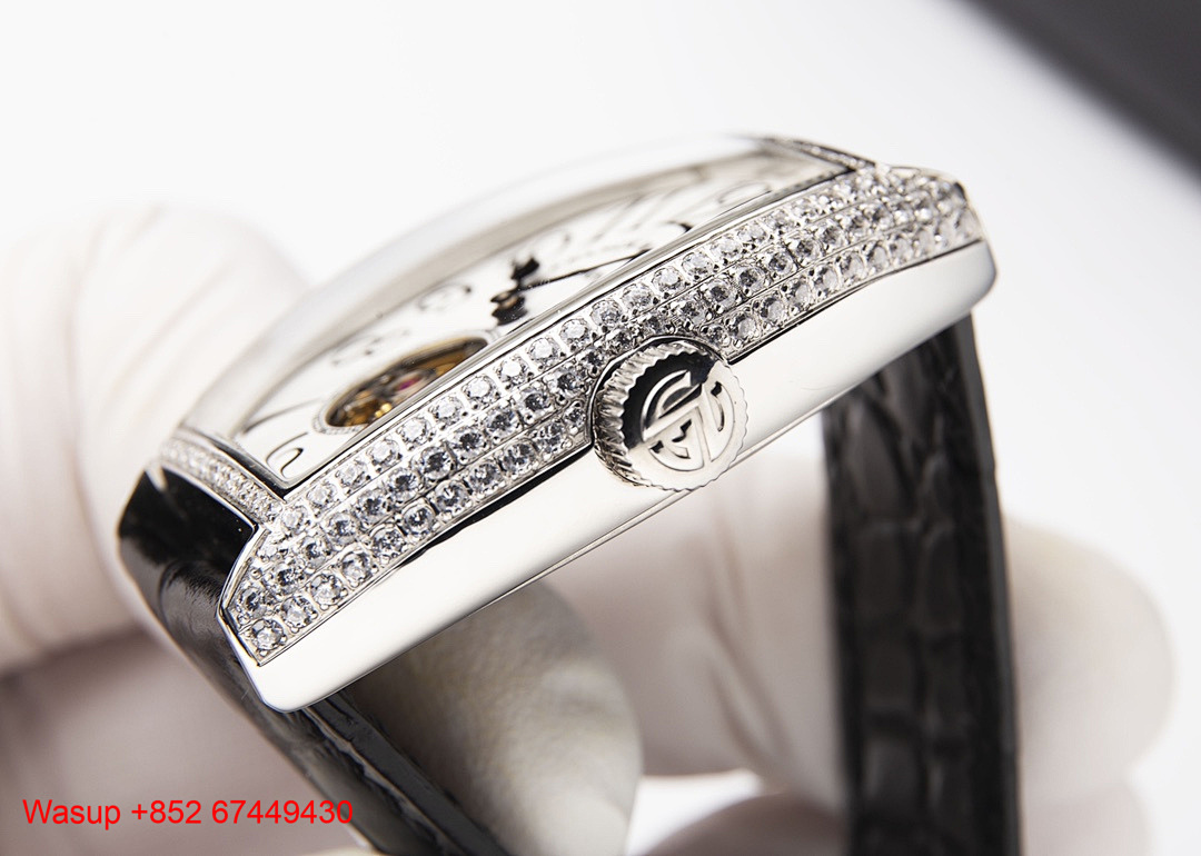 Other Franck Muller Cintree Curvex White Dial Black Band With Diamond - Image 4
