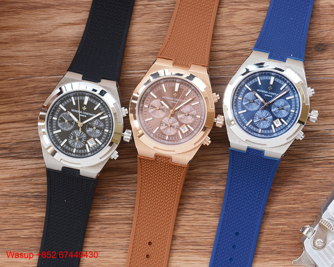 On Running Vacheron Constantin Overseas Chronograph 5500V Rose Gold White Dial Leather Band - Image 5