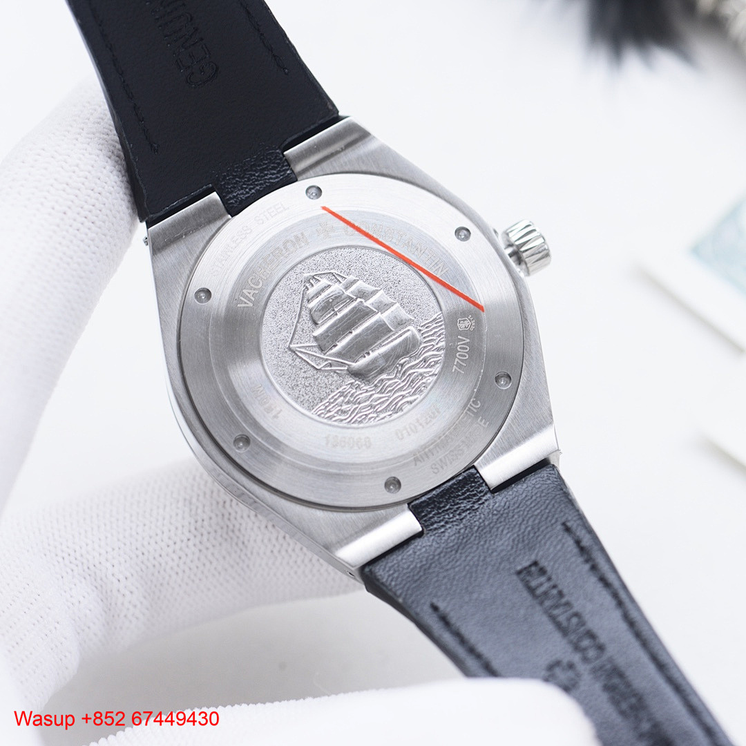 On Running Vacheron Constantin Overseas 47040 Stainless Steel Blue Dial Leather Band - Image 3