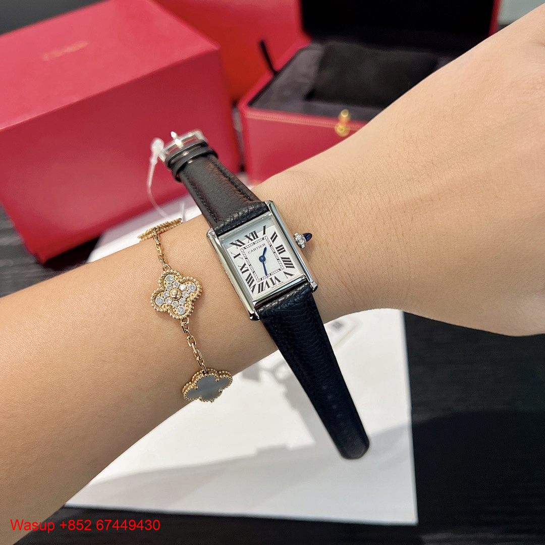 Other Cartier Tank Must Silver Case Black Leather Band - Image 3