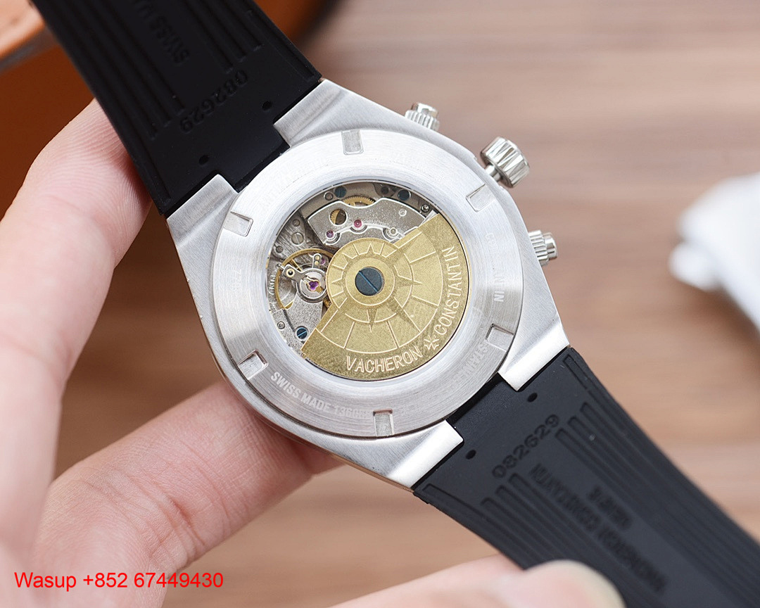 On Running Vacheron Constantin Overseas Chronograph 5500V Stainless Steel White Dial Leather Band - Image 2