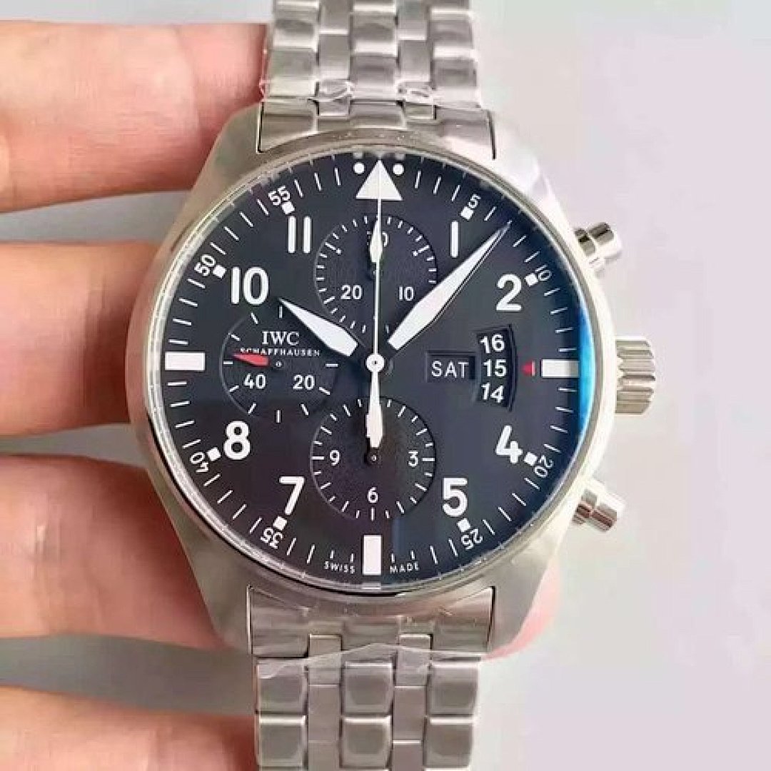 Other IWC Pilot Watch Chronograph IW377726 Black Dial Steel Band