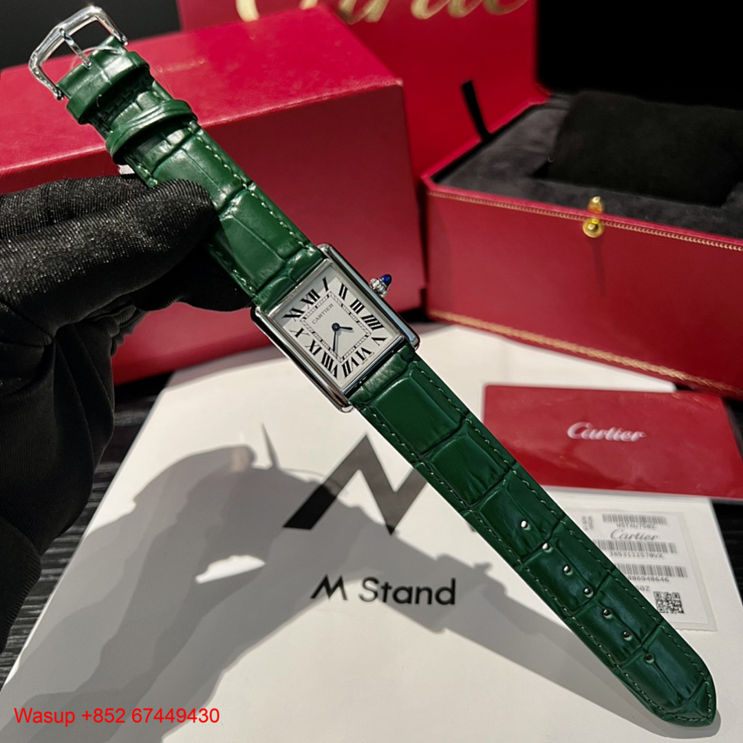 Other Cartier Tank Must Silver Case Green Leather Band - Image 7