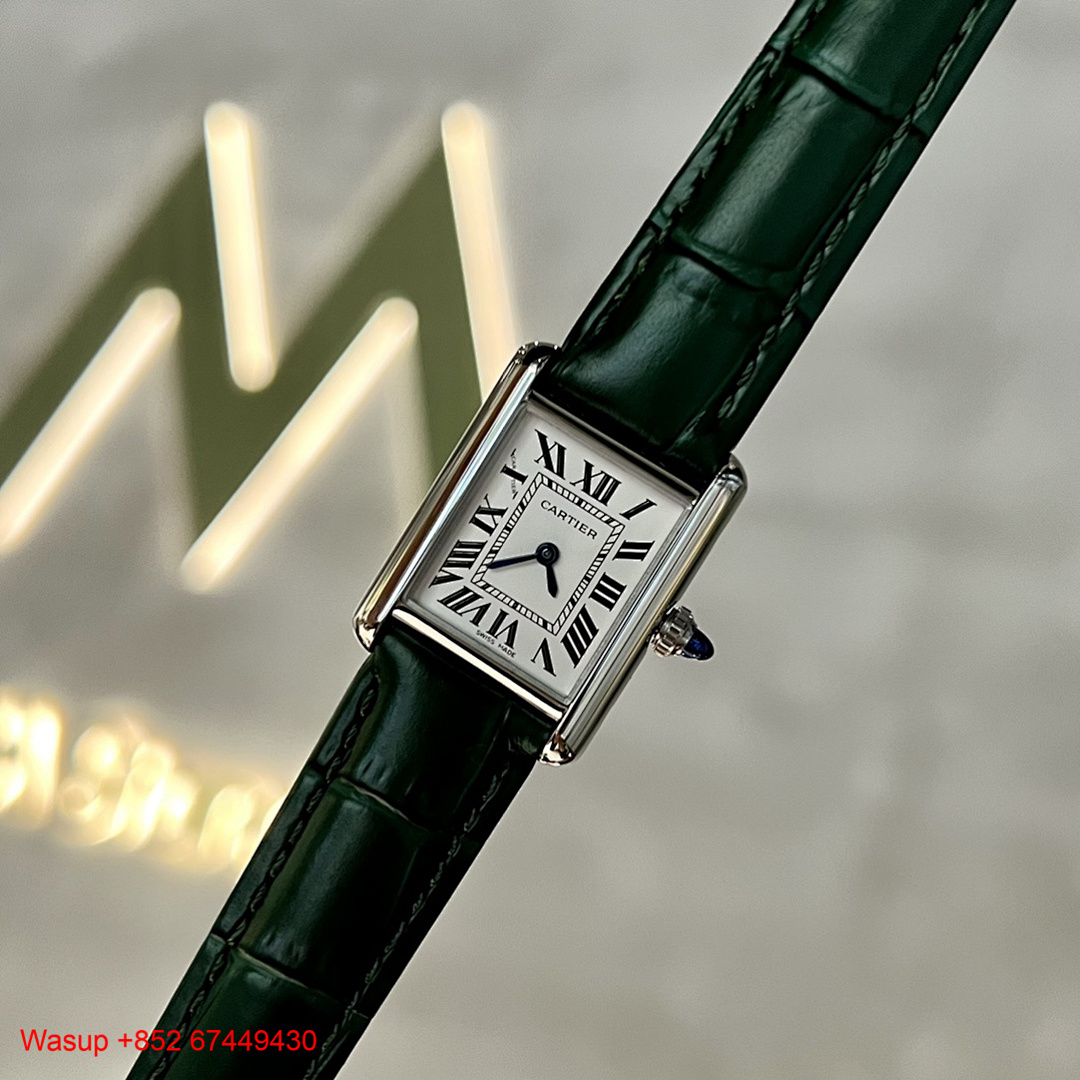 Other Cartier Tank Must Silver Case Green Leather Band - Image 8