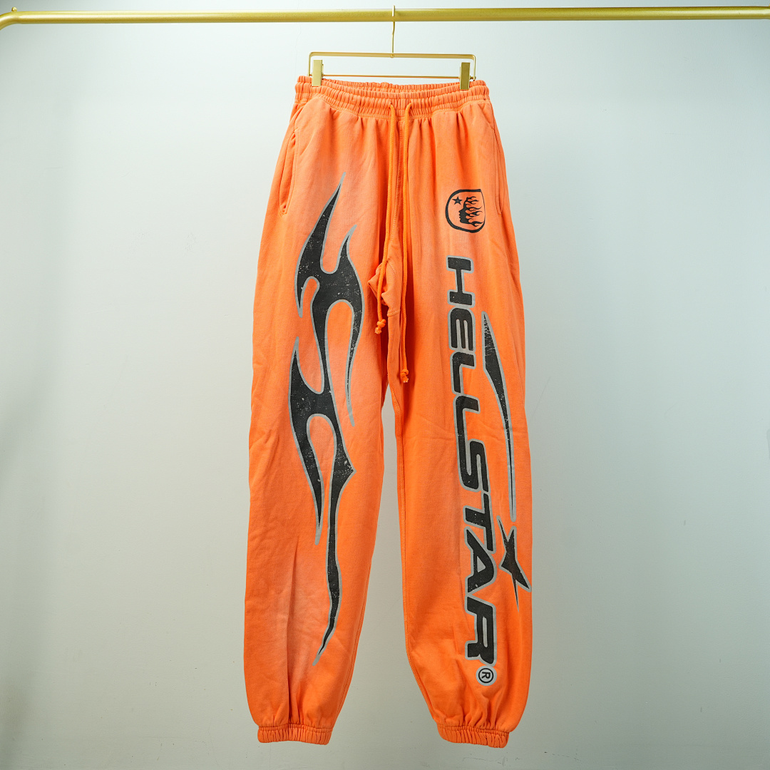 Other Hellstar Fire Orange Closed Elastic Bottom Sweatpants Dye - Image 3