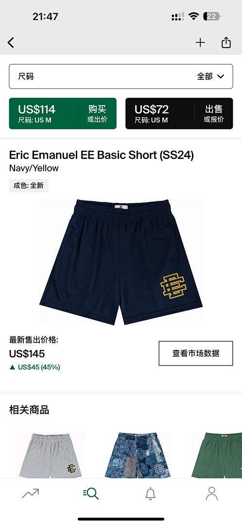 Chanel 80 Eric Emanuel EE Basic Short Navy/Yellow (SS24)
