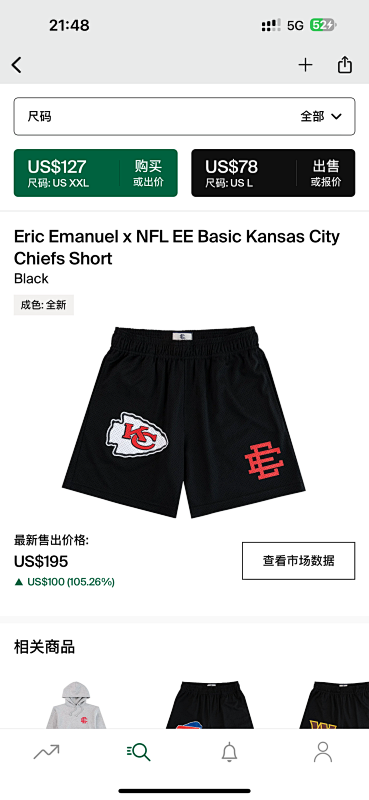 Chanel 80 Eric Emanuel X NFL EE Basic Kansas City Chiefs Short (Black), photo 1