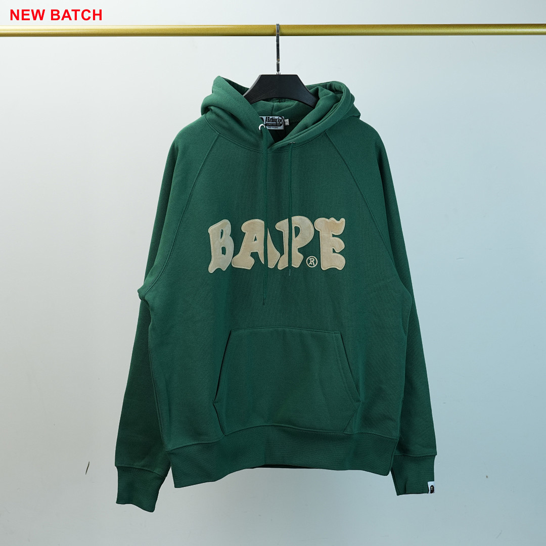 Bape Logo Relaxed Fit Pullover Hoodie Green (FW22) - Image 2