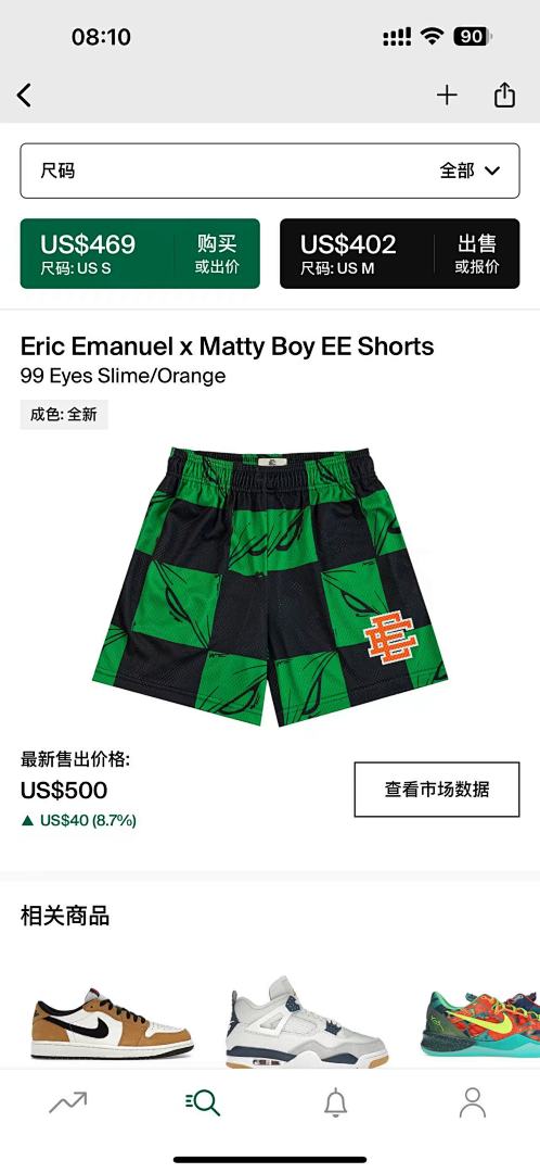 Chanel 80 Eric Emanuel X Matty Boy EE Shorts 99 Eyes Slime/Orange