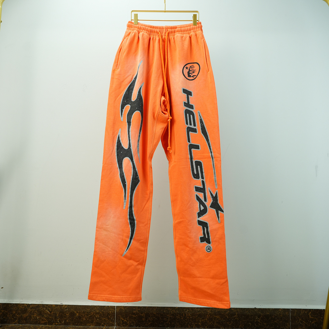 Other Hellstar Fire Orange Closed Elastic Bottom Sweatpants Dye - Image 7