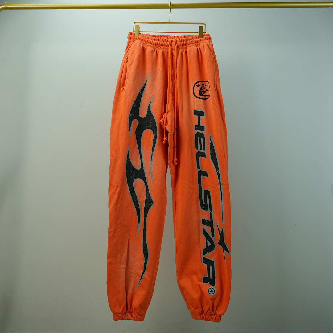 Other Hellstar Fire Orange Closed Elastic Bottom Sweatpants Dye - Image 4
