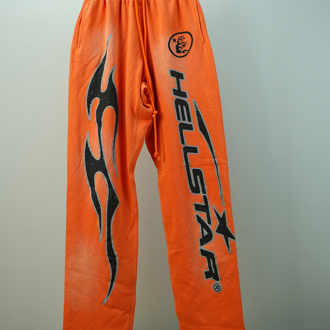Other Hellstar Fire Orange Closed Elastic Bottom Sweatpants Dye - Image 13