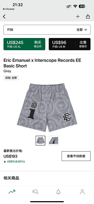 Chanel 80 Eric Emanuel X Interscope Records EE Basic Short (Grey)