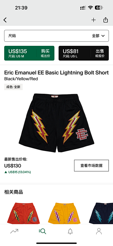 Chanel Chanel 80 Eric Emanuel EE Basic Lightning Bolt Short Black/Elow/Red, photo 1