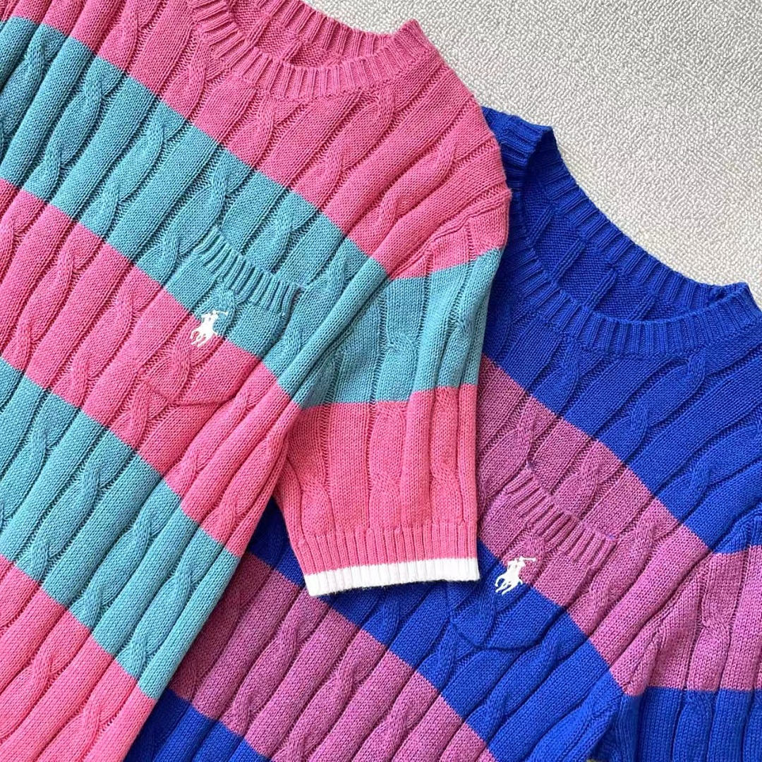 Other €23.4 ##Striped Cable-Knit Short-Sleeve Sweater Striped Collar Linen Floral P - Image 15