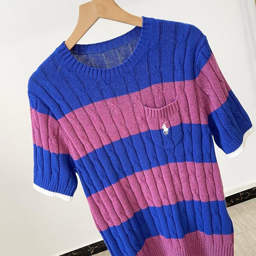 Other €23.4 ##Striped Cable-Knit Short-Sleeve Sweater Striped Collar Linen Floral P - Image 36