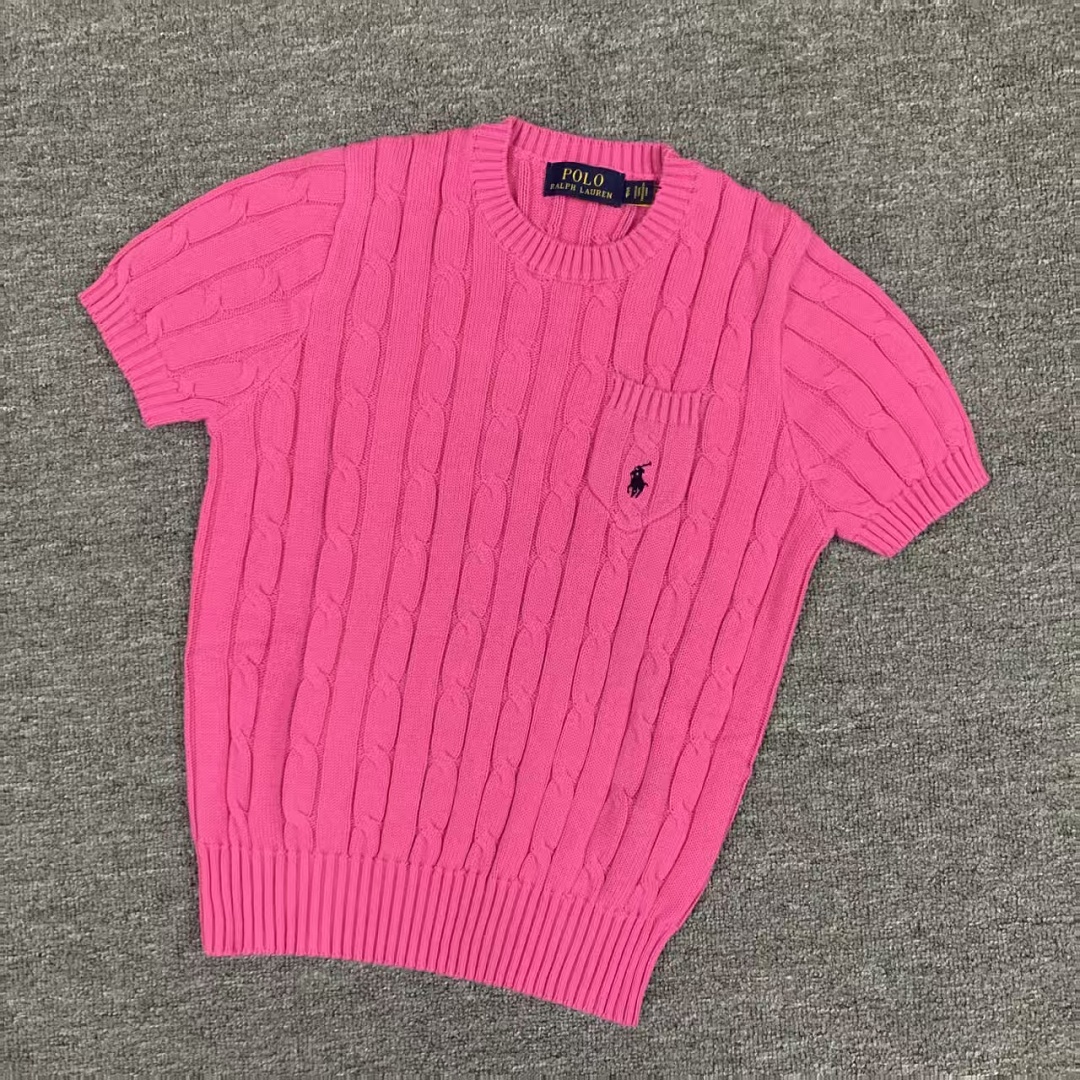 Other €17.9 #Pure Cotton Knitted Round Neck Short-Sleeved Pocket Sweater, Twelve Color Collar Short Sleeve C - Image 15