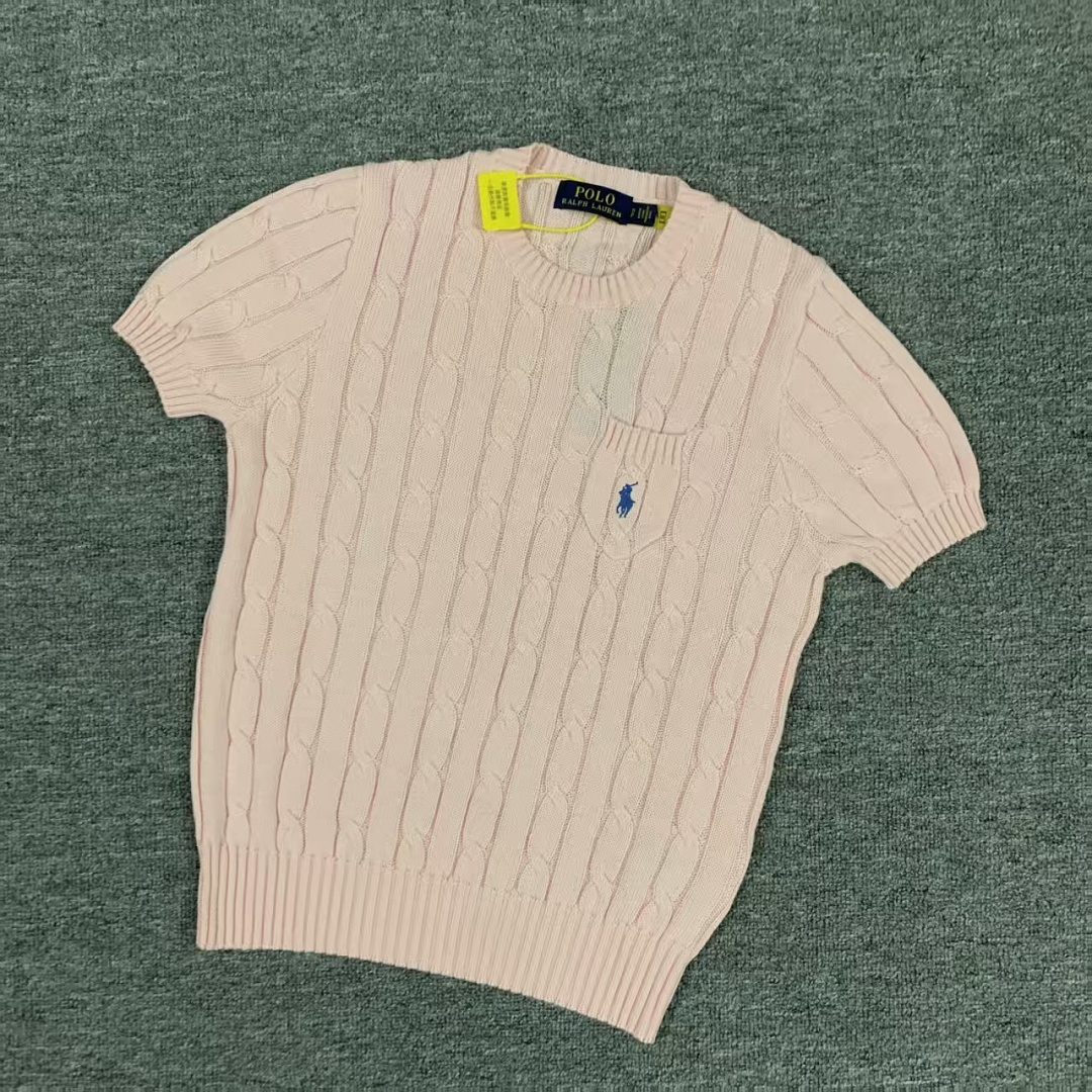 Other €17.9 #Pure Cotton Knitted Round Neck Short-Sleeved Pocket Sweater, Twelve Color Collar Short Sleeve C - Image 22