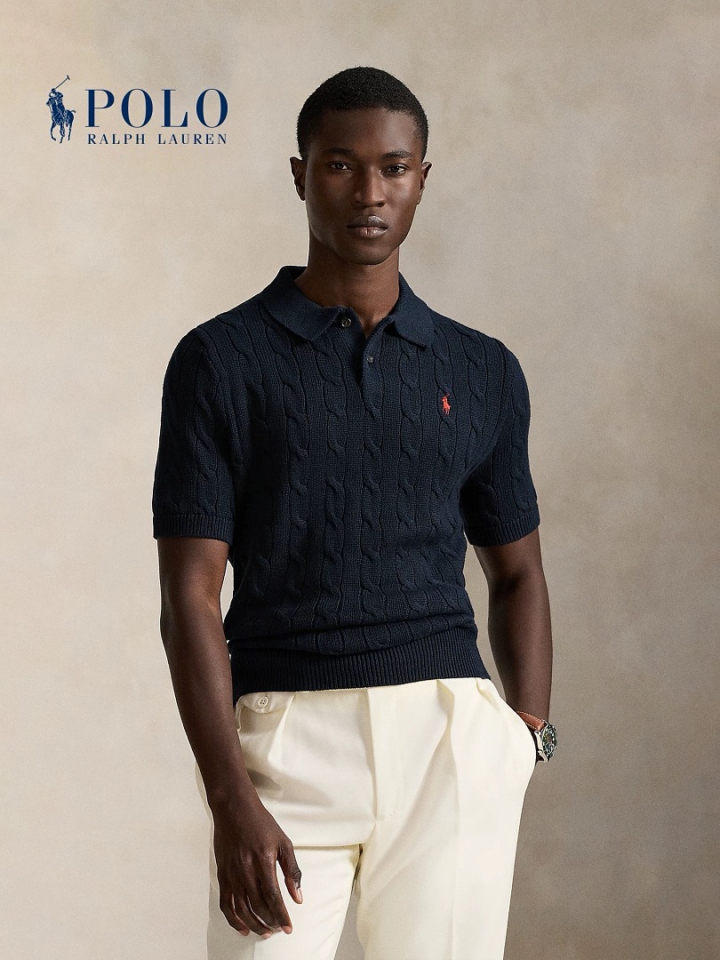 Other €21.8 ##Cable-Knit Cotton Polo Shirt Mens Collar Linen Floral Short Sleeve C - Image 9