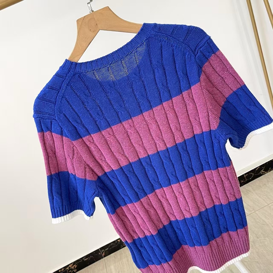 Other €23.4 ##Striped Cable-Knit Short-Sleeve Sweater Striped Collar Linen Floral P - Image 30