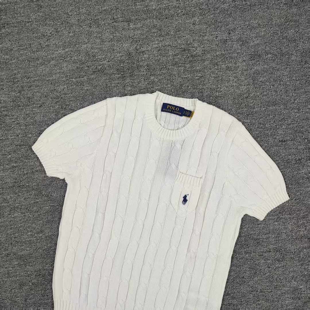 Other €17.9 #Pure Cotton Knitted Round Neck Short-Sleeved Pocket Sweater, Twelve Color Collar Short Sleeve C - Image 34