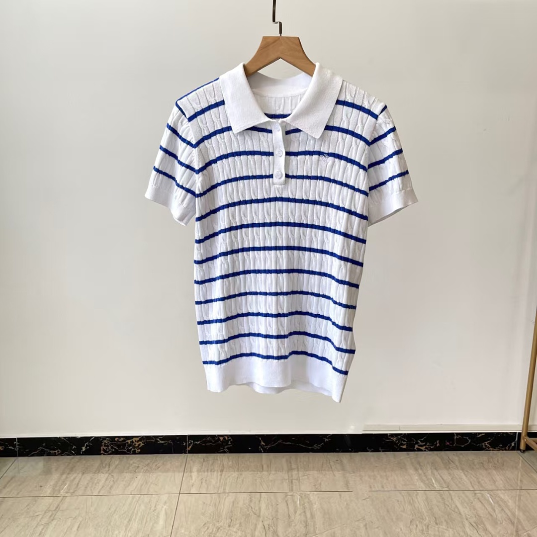Other €21.8 ##Two-Tone Striped Cable Knit Tee 066 Linen Floral Short Sleeve P - Image 5