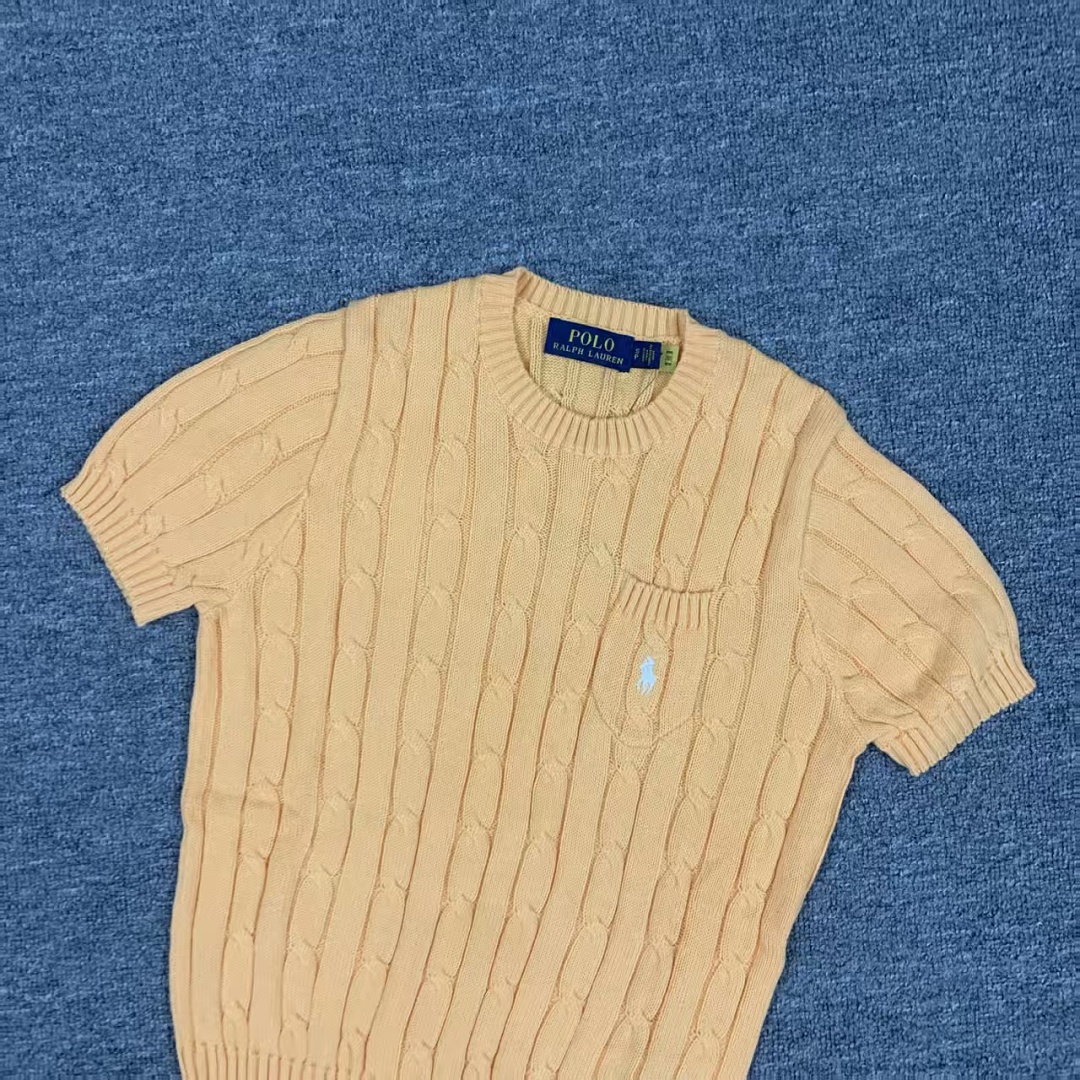 Other €17.9 #Pure Cotton Knitted Round Neck Short-Sleeved Pocket Sweater, Twelve Color Collar Short Sleeve C - Image 37