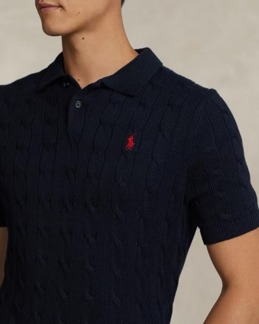 Other €21.8 ##Cable-Knit Cotton Polo Shirt Mens Collar Linen Floral Short Sleeve C