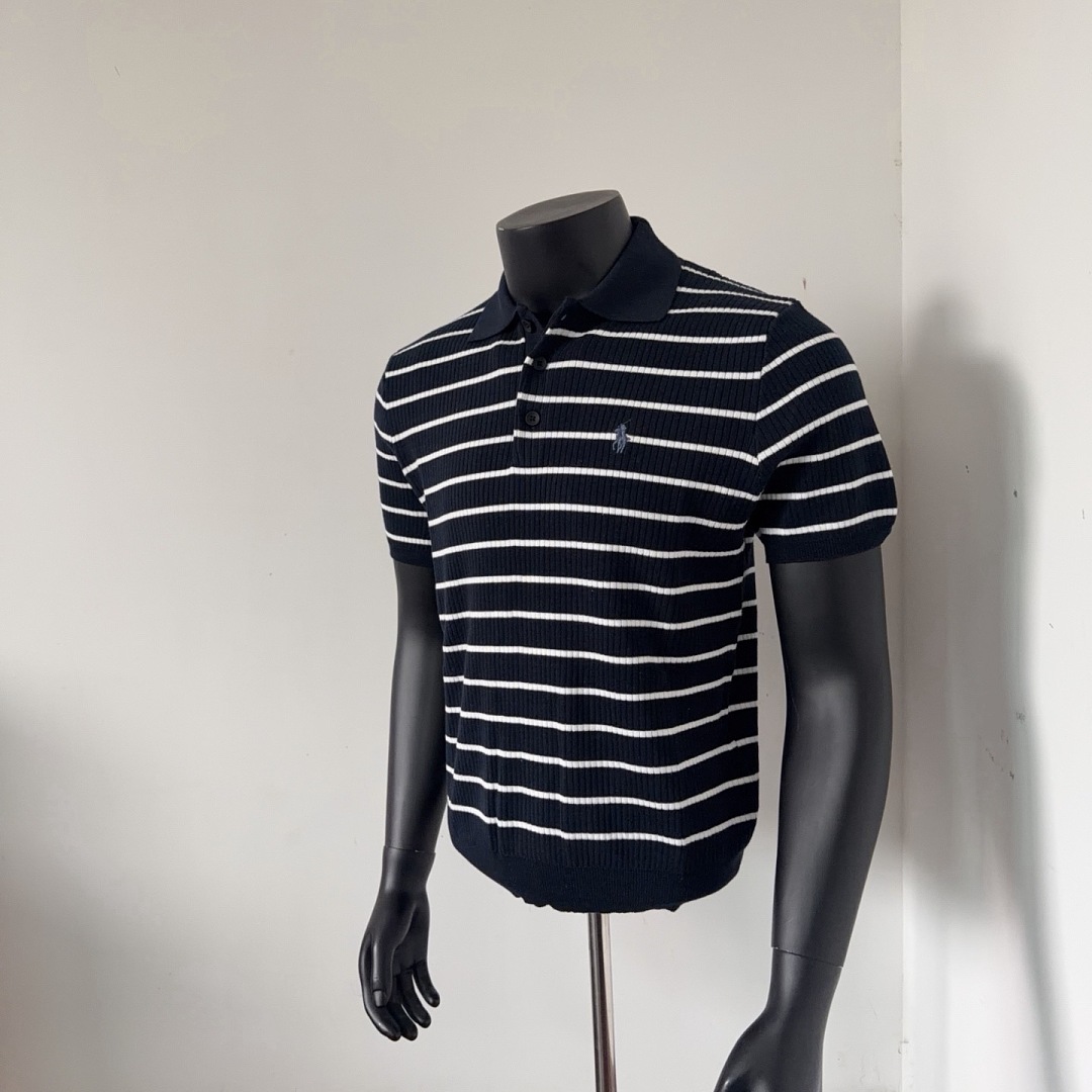 Other €20.6 ##3 Buttons Stripe Knit Polo Shirt Triple Buckle Striped R
