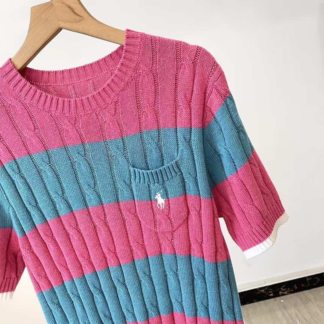 Other €23.4 ##Striped Cable-Knit Short-Sleeve Sweater Striped Collar Linen Floral P - Image 28